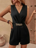 Chain Decor Romper with Pockets - Draped in Grace