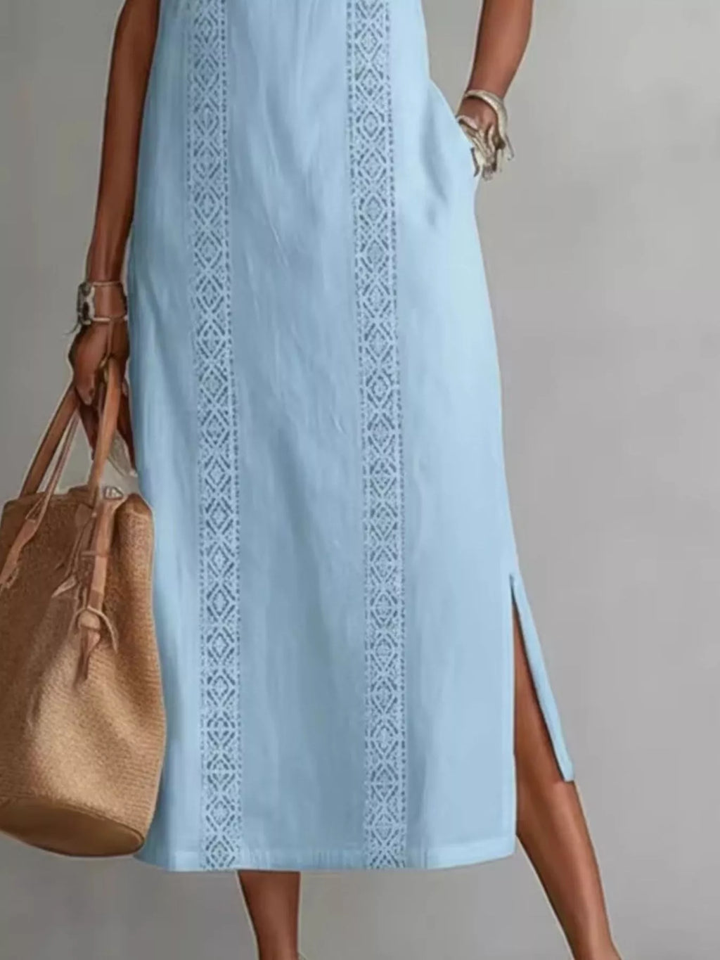 Full Size Sleeveless Lace Trim Midi Dress Plus Size - Draped in Grace