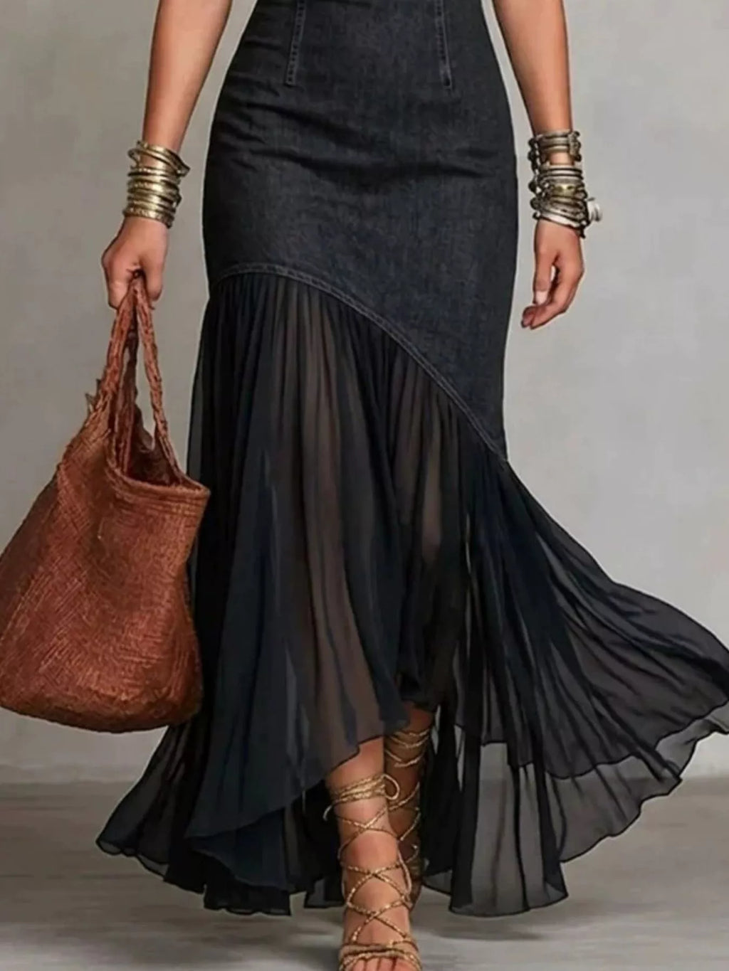 Cold Shoulder Ruffle Hem Maxi Dress - Draped in Grace