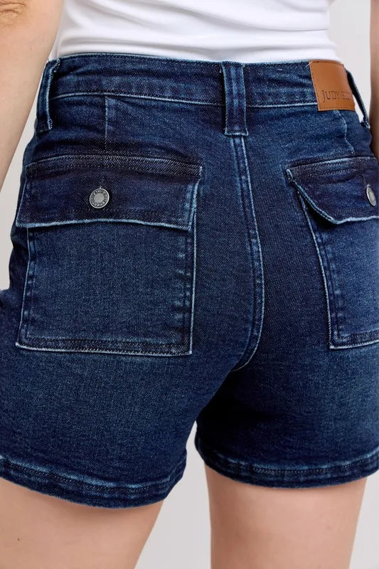 Judy Blue Full Size High Waist Back Flap Pocket Denim Shorts Plus Size - Draped in Grace