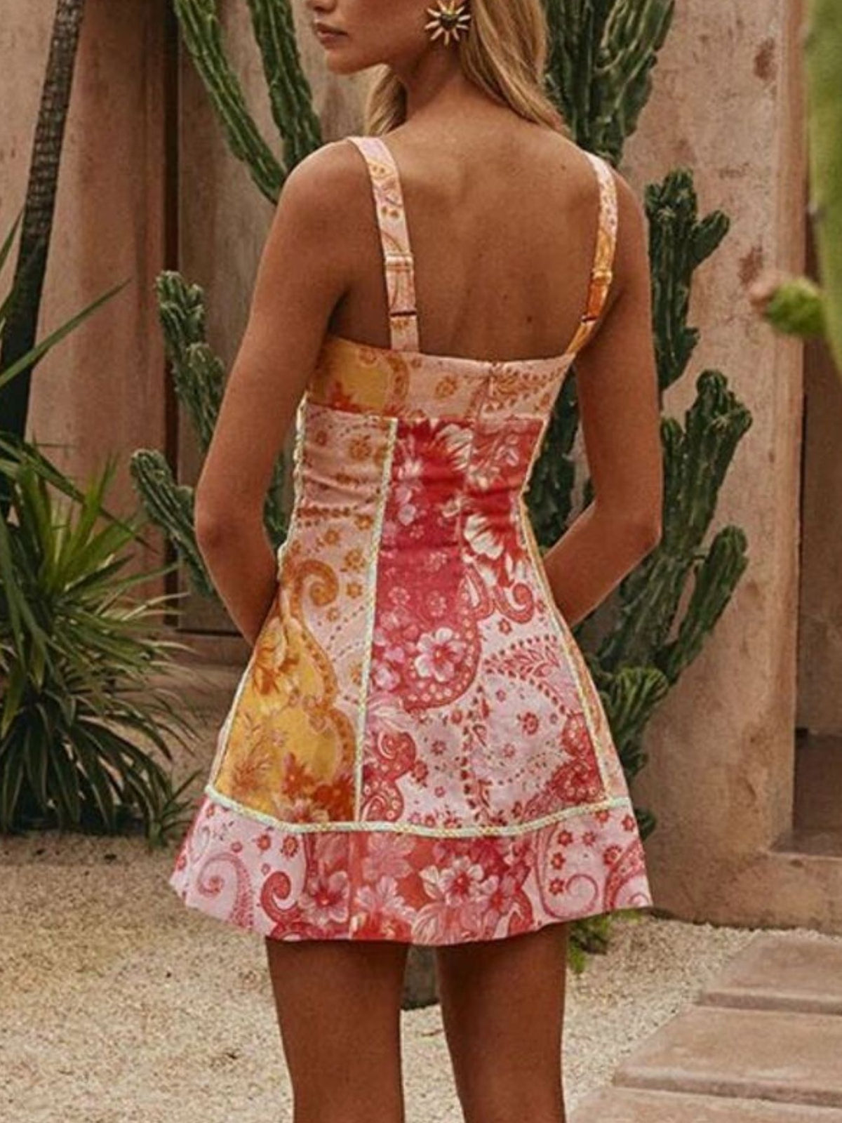 Floral Print Lace-Up Mini Dress - Draped in Grace