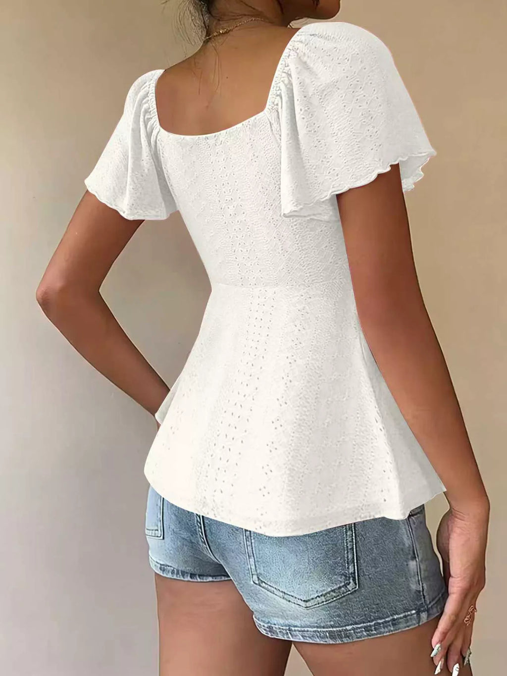 Sweetheart Neck Flutter Sleeve Top - Draped in Grace
