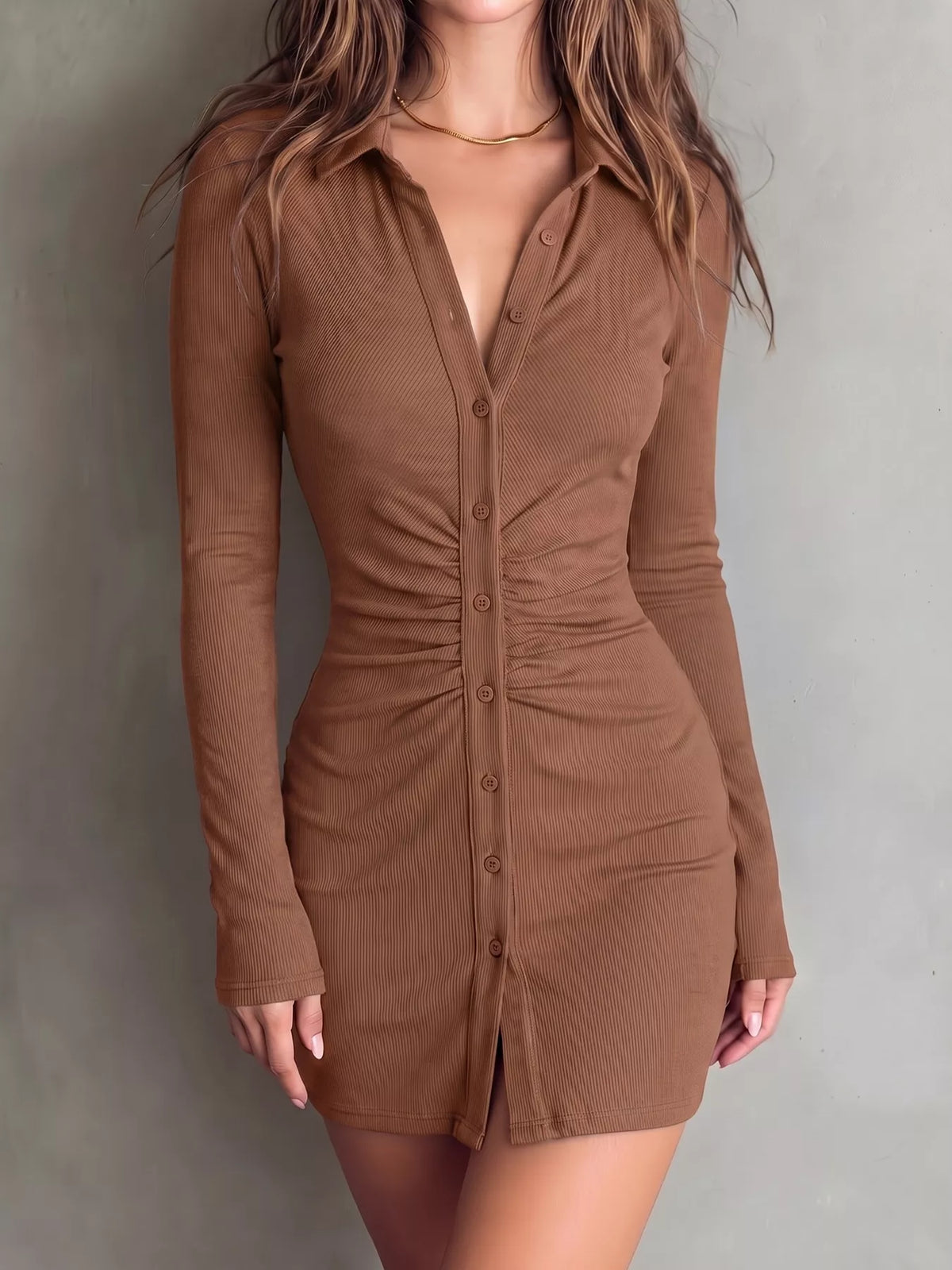Button-Down Bodycon Mini Dress - Draped in Grace