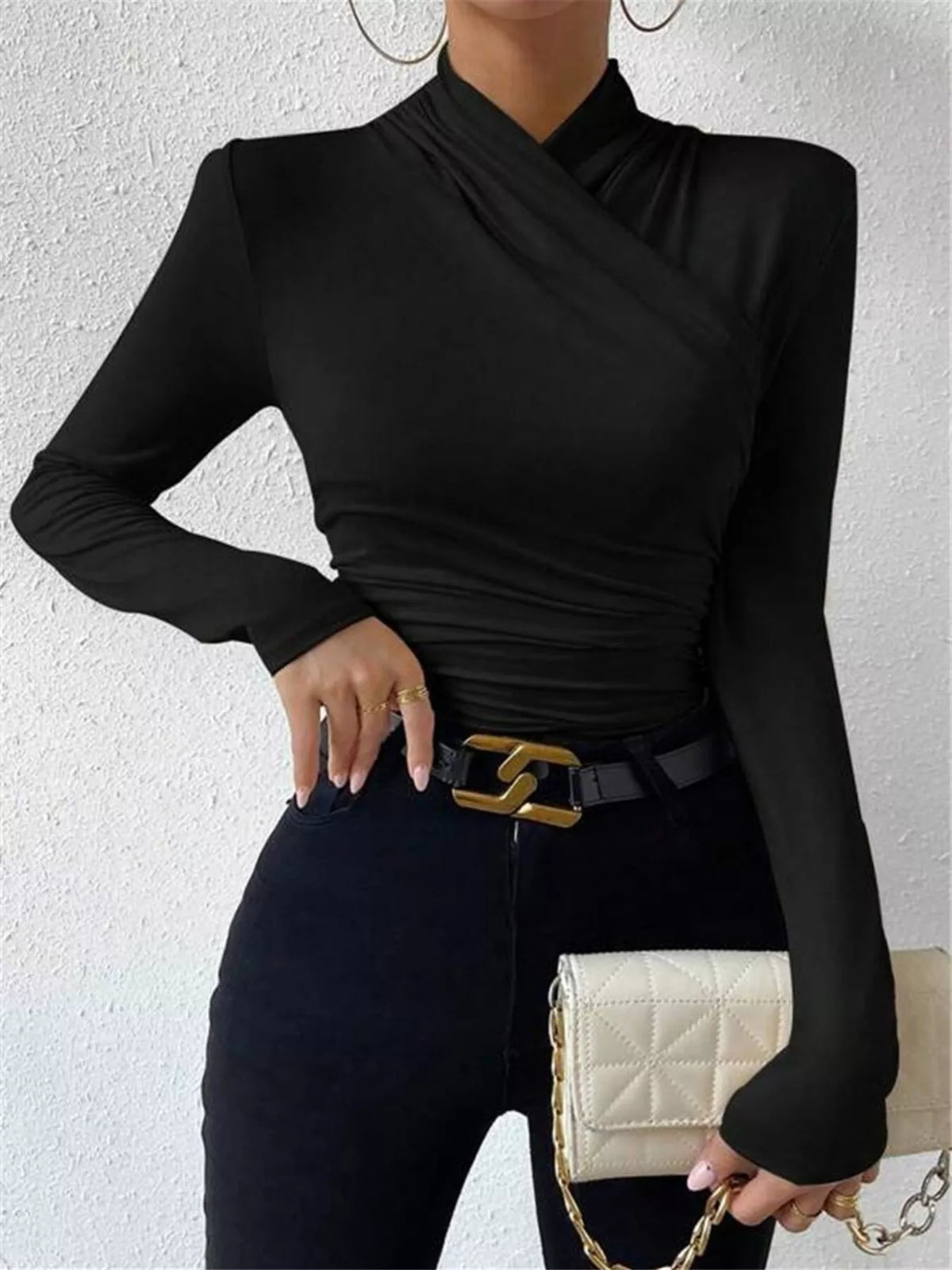 Ruched Long Sleeve Slim Fit Top - Draped in Grace
