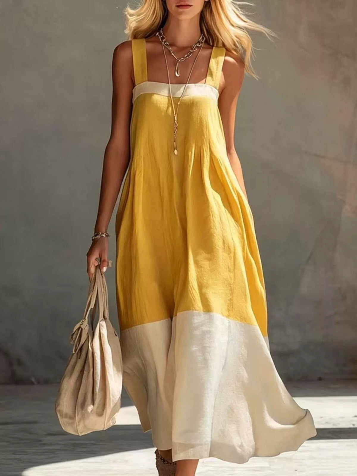 Color-Block Sleeveless Linen-Blend Midi Dress - Draped in Grace