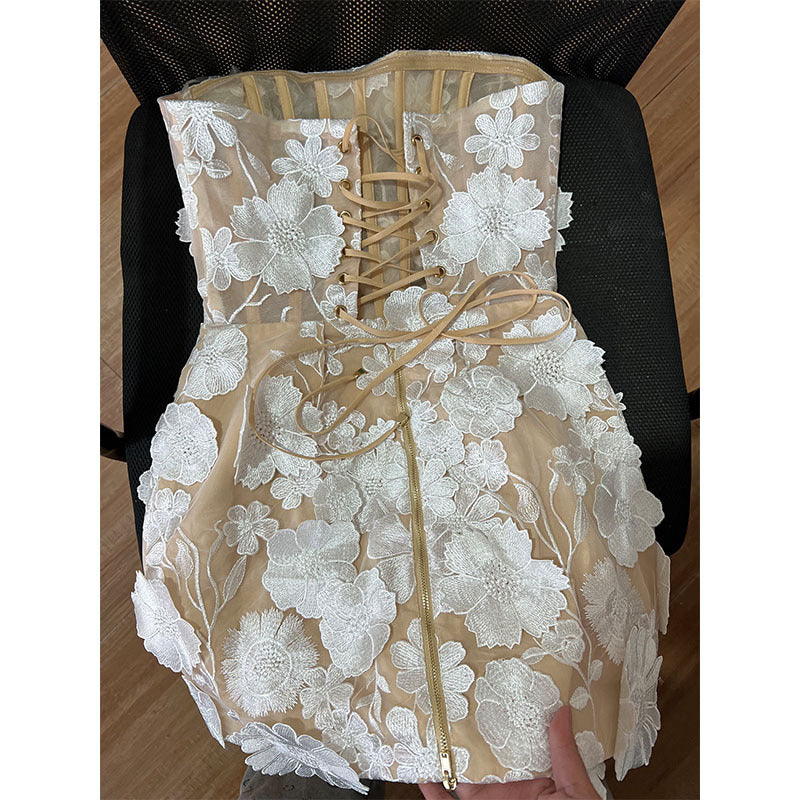 Embroidered Floral Strapless Dress For Women - Draped in Grace