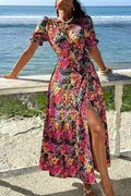 Slit Floral Short Sleeve Maxi Dress - Draped in Grace