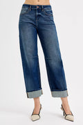 RISEN Slouchy Crop Barrel Cuffed Jeans - Draped in Grace