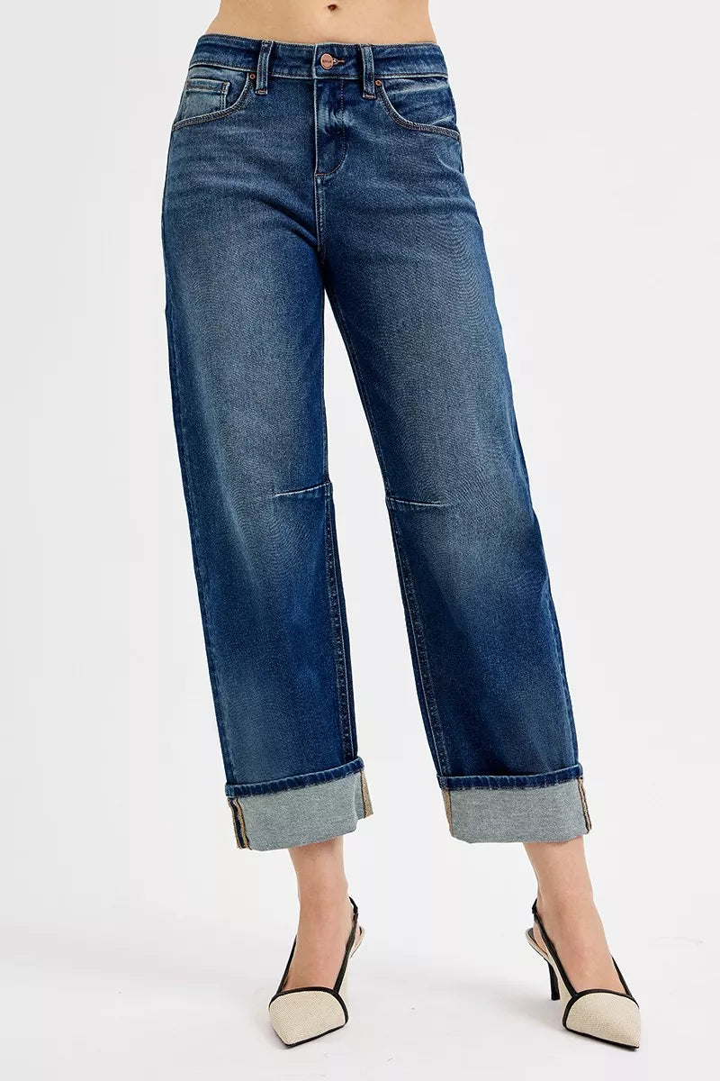 RISEN Slouchy Crop Barrel Cuffed Jeans - Draped in Grace