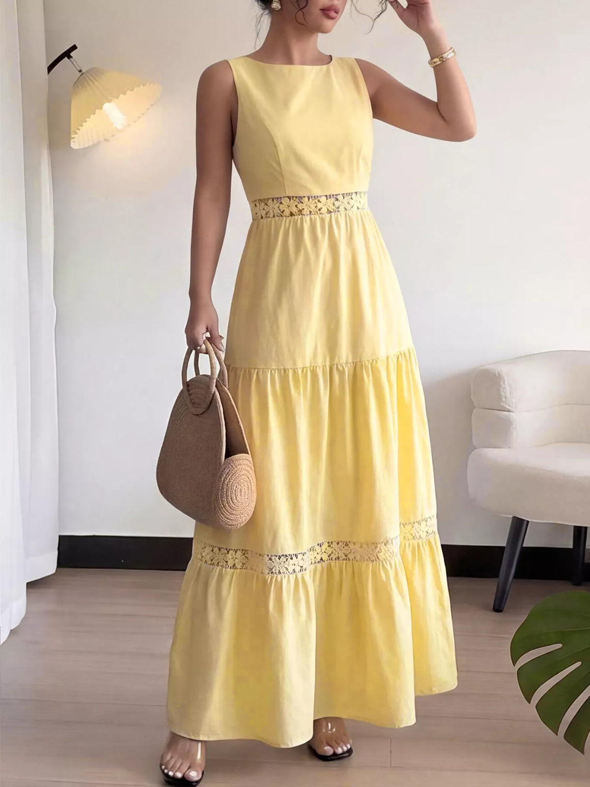 Lace Trim Sleeveless Tiered Maxi Dress - Draped in Grace