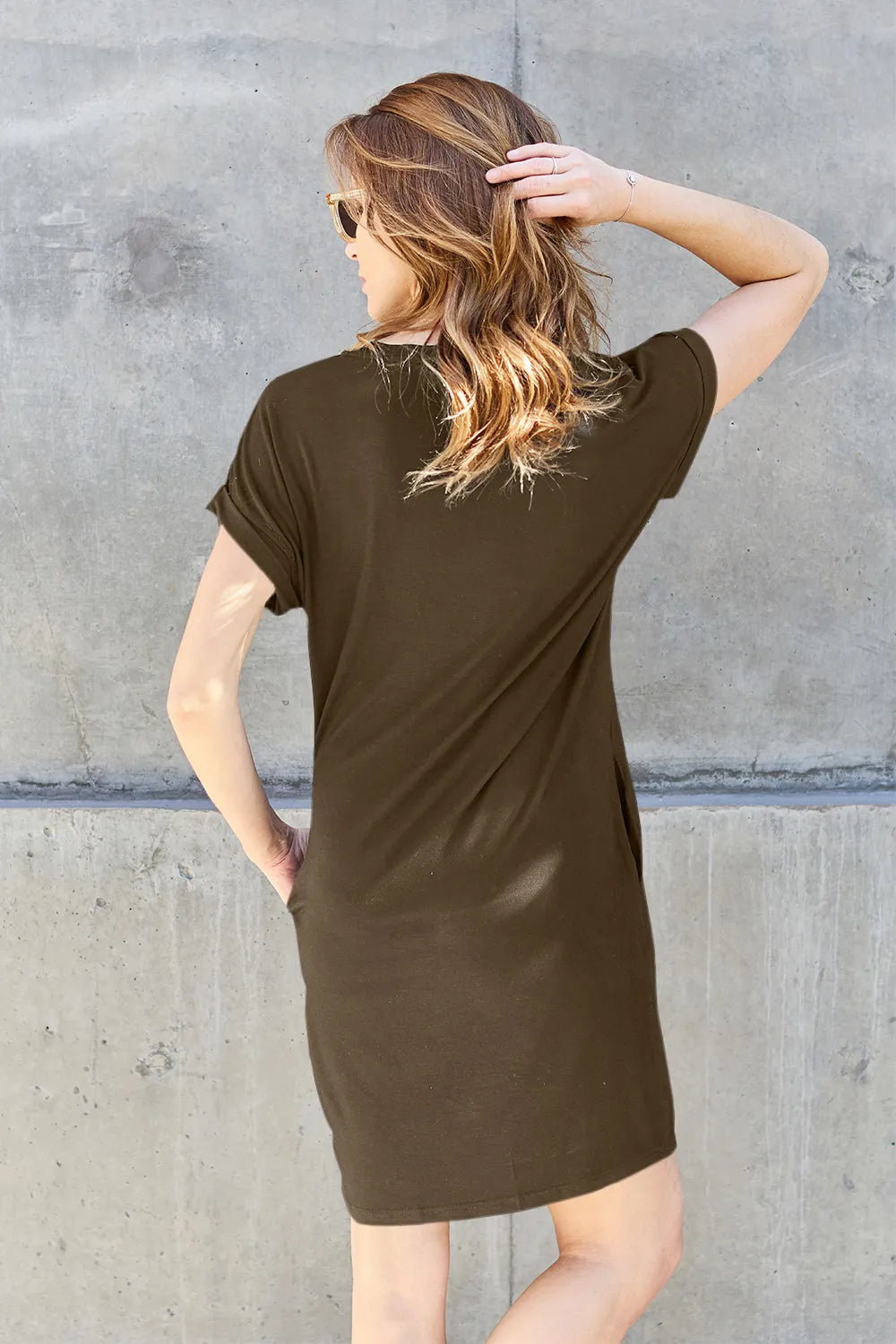 Basic Bae Full Size Round Neck Short Sleeve Dress with Pockets - Draped in Grace