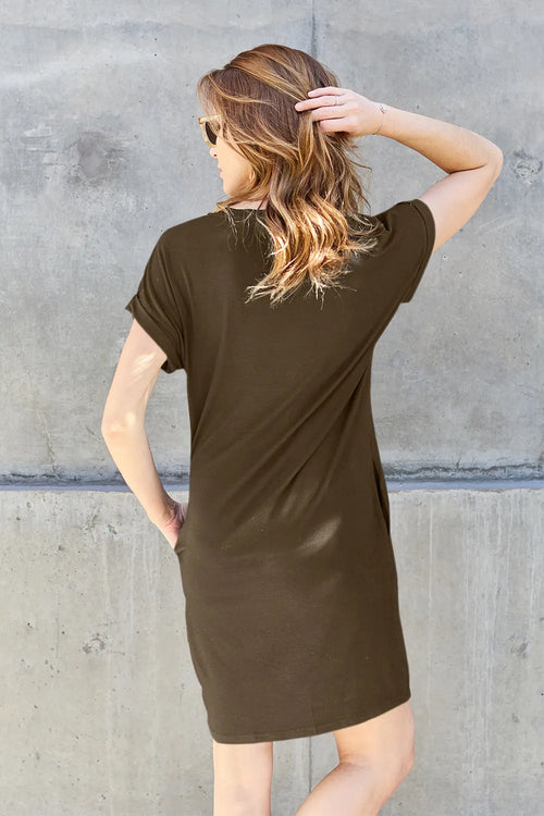 Basic Bae Full Size Round Neck Short Sleeve Dress with Pockets - Draped in Grace