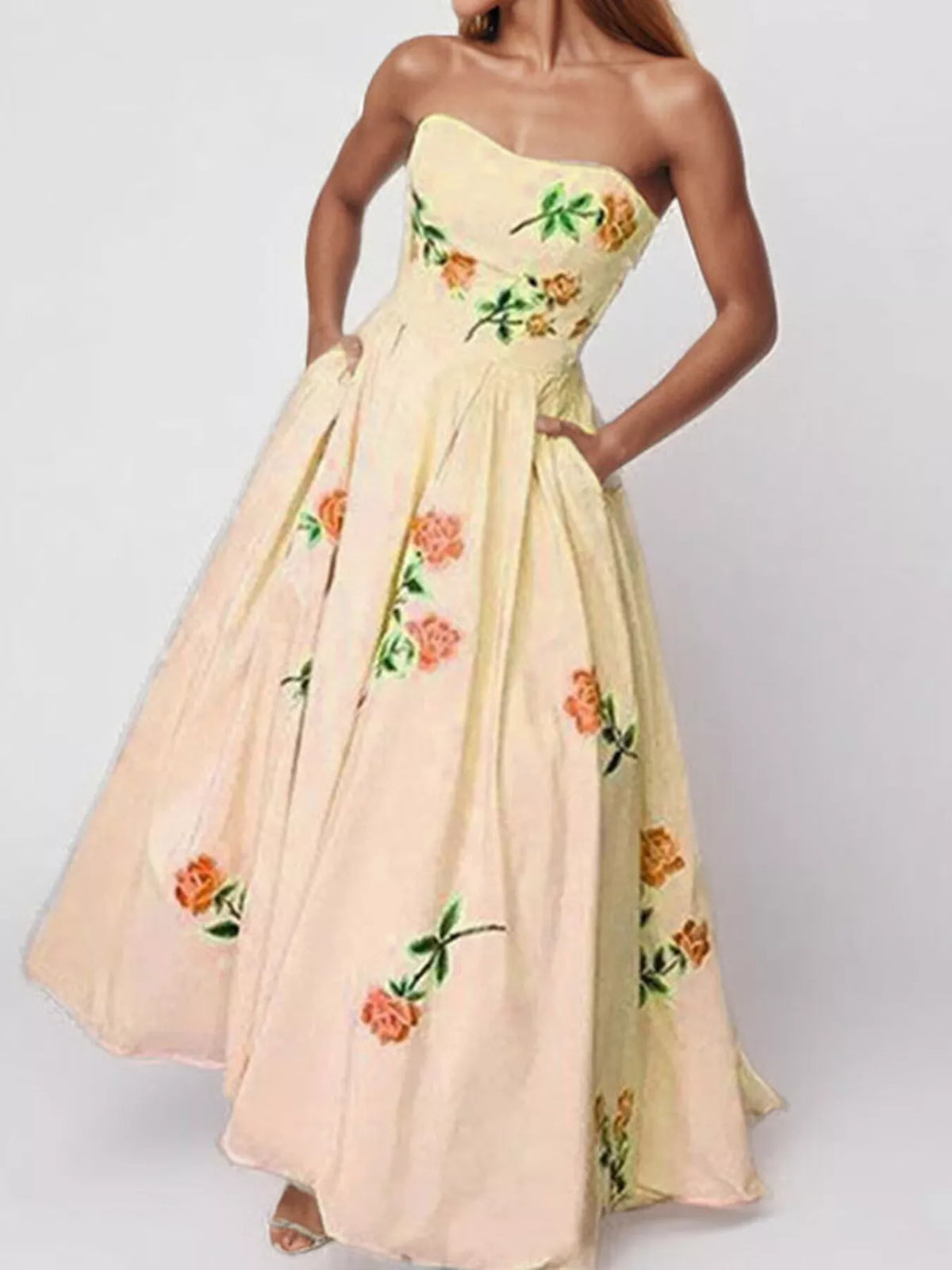 Floral Print Tube Maxi Dress - Draped in Grace