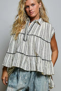 POL Striped Ruffle Collared Sleeveless Cotton Top - Draped in Grace