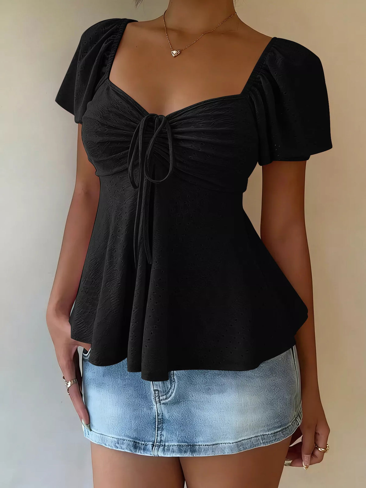 Sweetheart Neck Flutter Sleeve Top - Draped in Grace
