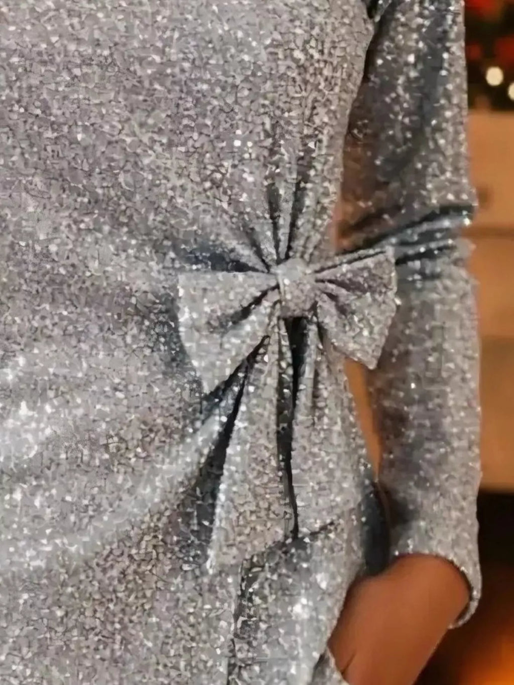 Full Size Sequin Bow-Knot Long Sleeve Top Plus Size - Draped in Grace
