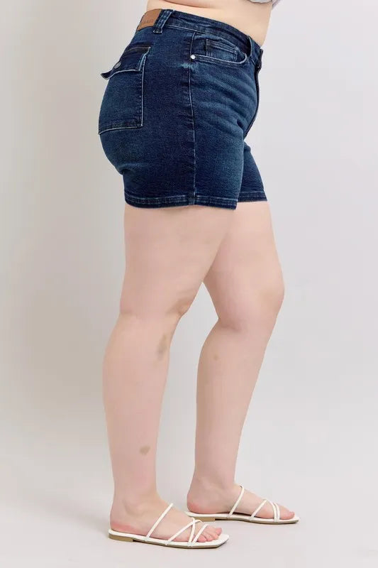 Judy Blue Full Size High Waist Back Flap Pocket Denim Shorts Plus Size - Draped in Grace