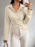 Criss-Cross Wrap Front Long Sleeve Shirt - Draped in Grace