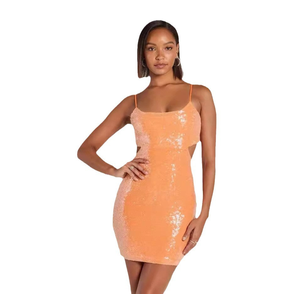 Sequin Backless Cutout Strap Bodycon Dress - Draped in Grace