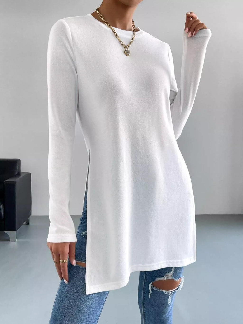 Long Sleeve Side Slit T-Shirt - Draped in Grace