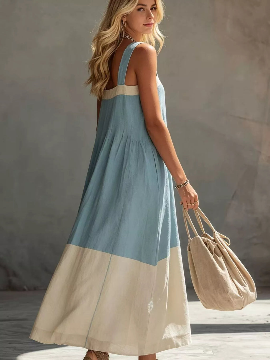 Color-Block Sleeveless Linen-Blend Midi Dress - Draped in Grace