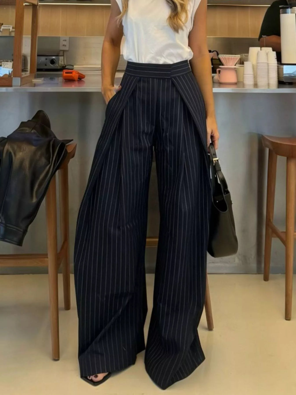 High-Waisted Wide-Leg Pants - Draped in Grace