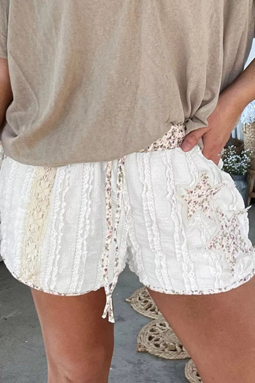 Star Patch Lace Trim Shorts - Draped in Grace