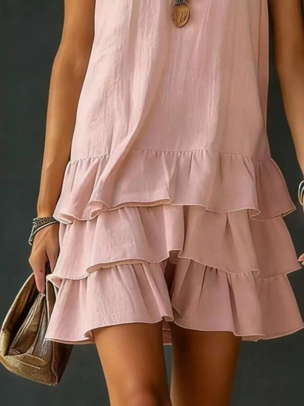 Full Size Ruffled Hem V-Neck Sleeveless Dress Plus Size - Draped in Grace