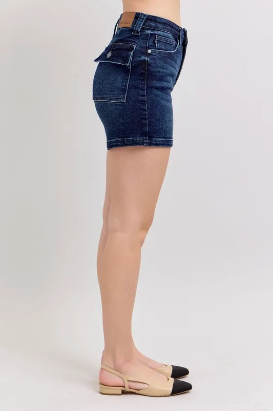 Judy Blue Full Size High Waist Back Flap Pocket Denim Shorts Plus Size - Draped in Grace