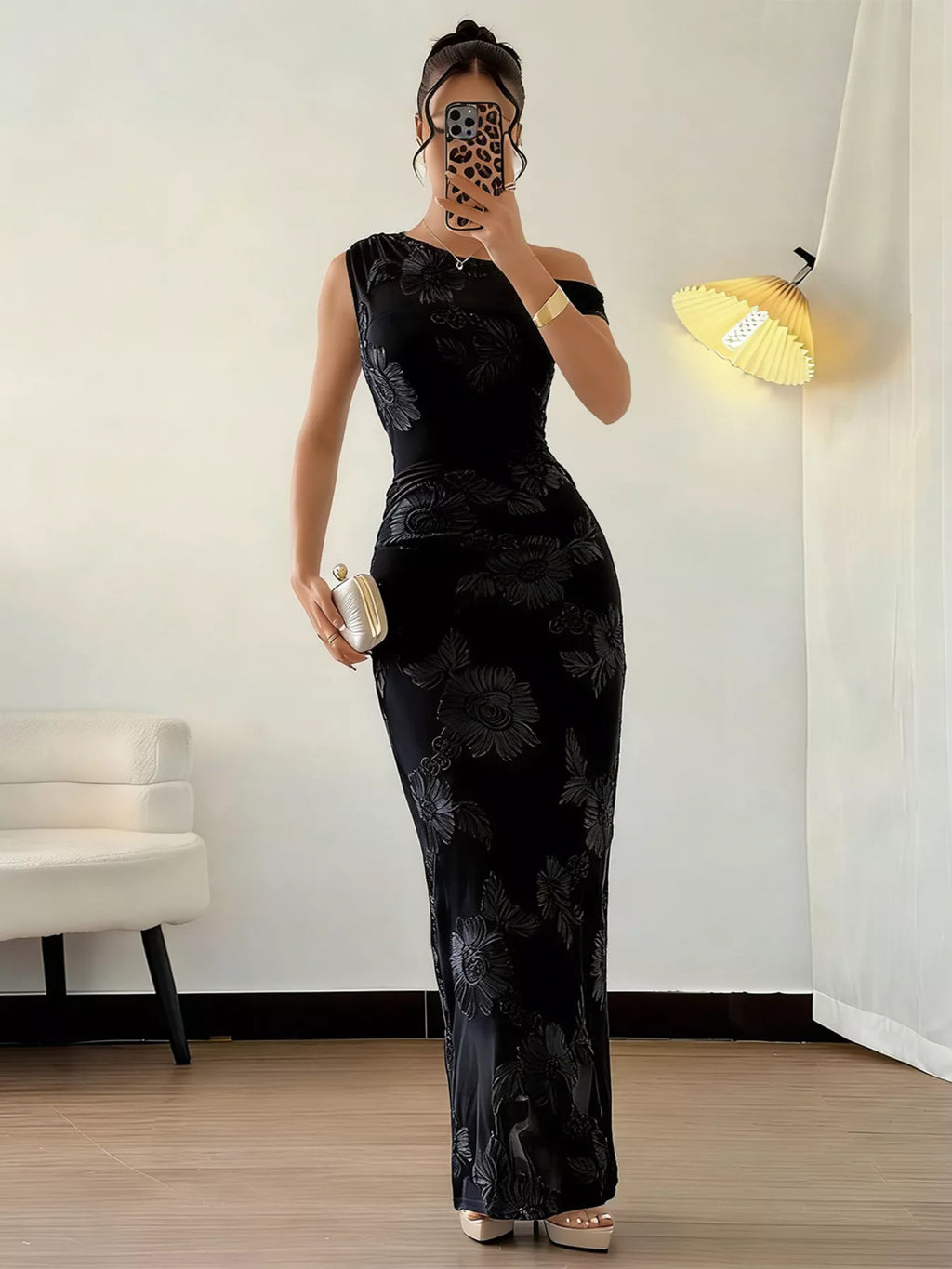Embroidered One Shoulder Maxi Dress - Draped in Grace