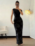 Embroidered One Shoulder Maxi Dress - Draped in Grace