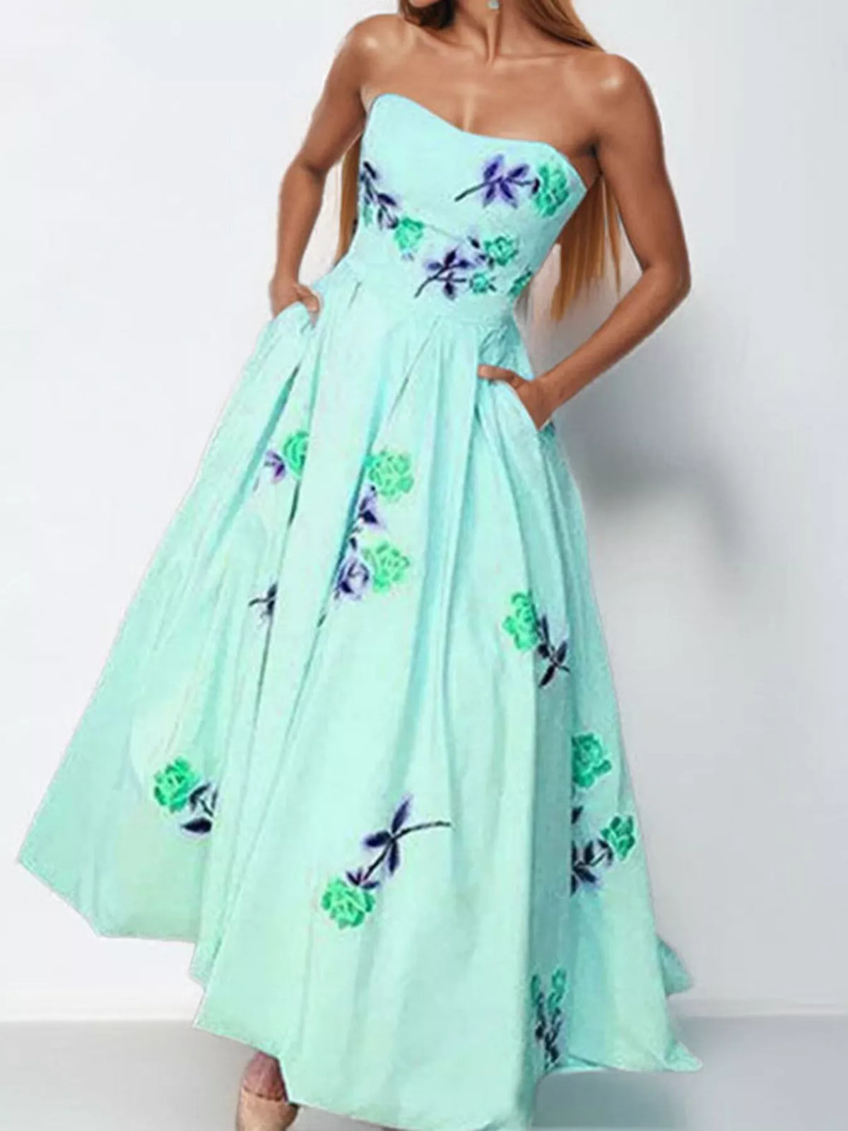 Floral Print Tube Maxi Dress - Draped in Grace