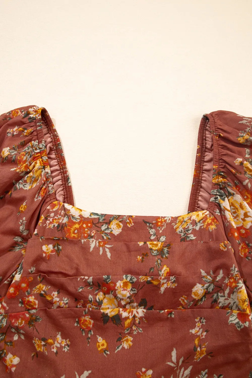 Floral Puff Sleeve Square Neck Knot Open Back Mini Dress - Draped in Grace