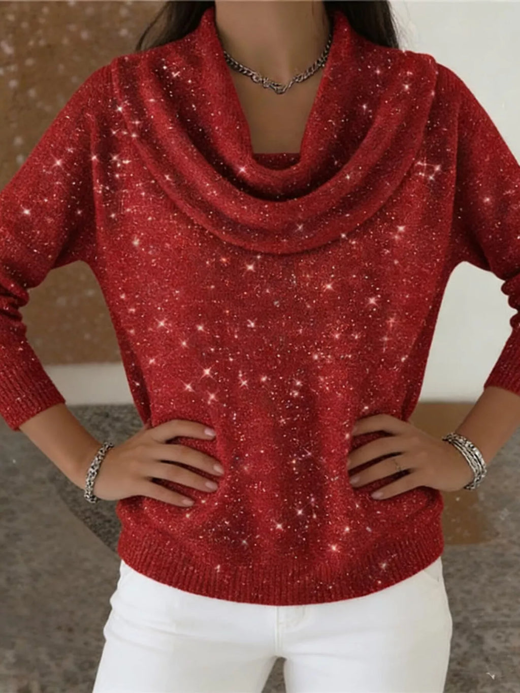Full Size Solid Color Cowl Neck Sweater Plus Size - Draped in Grace