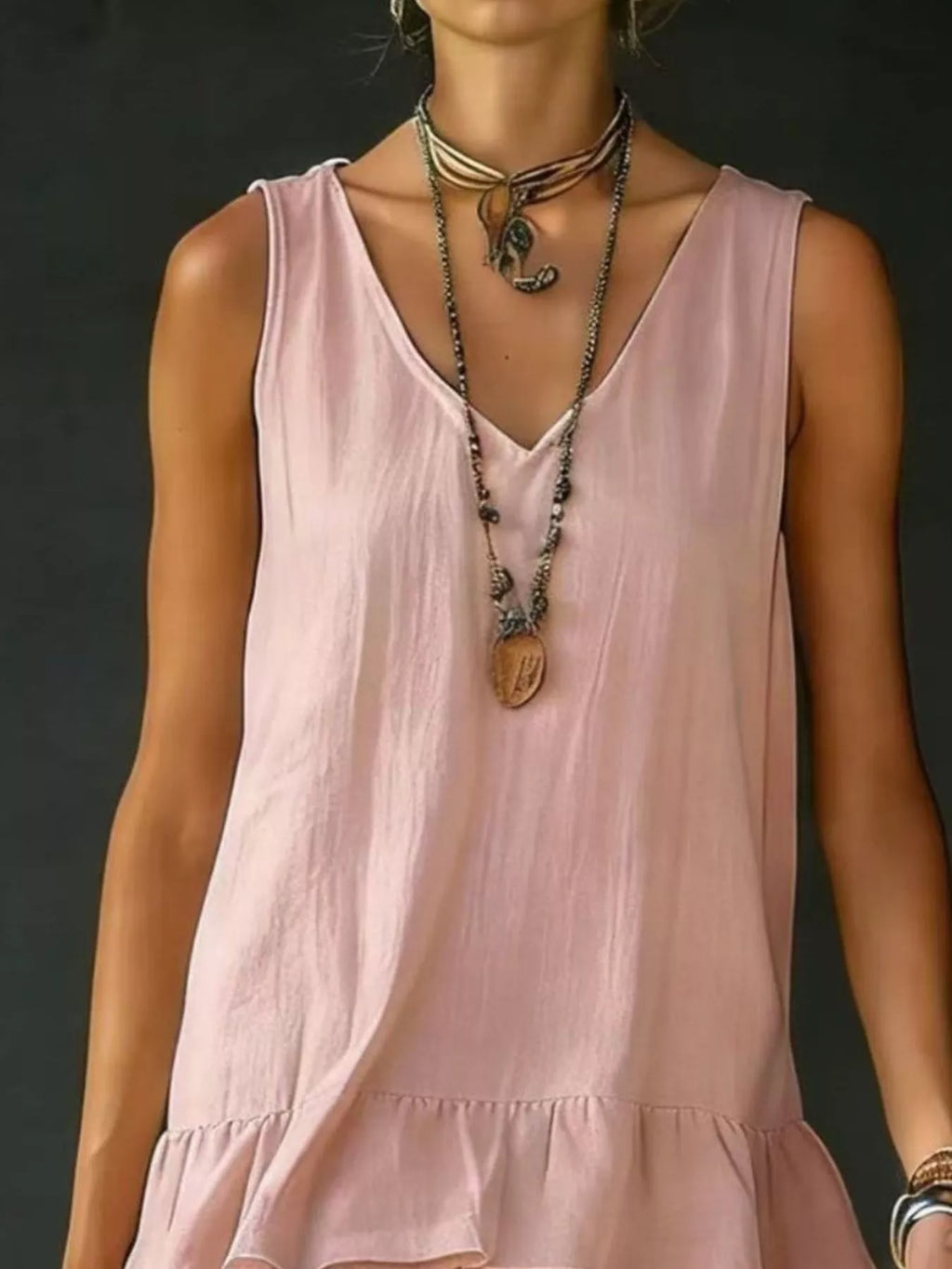 Full Size Ruffled Hem V-Neck Sleeveless Dress Plus Size - Draped in Grace