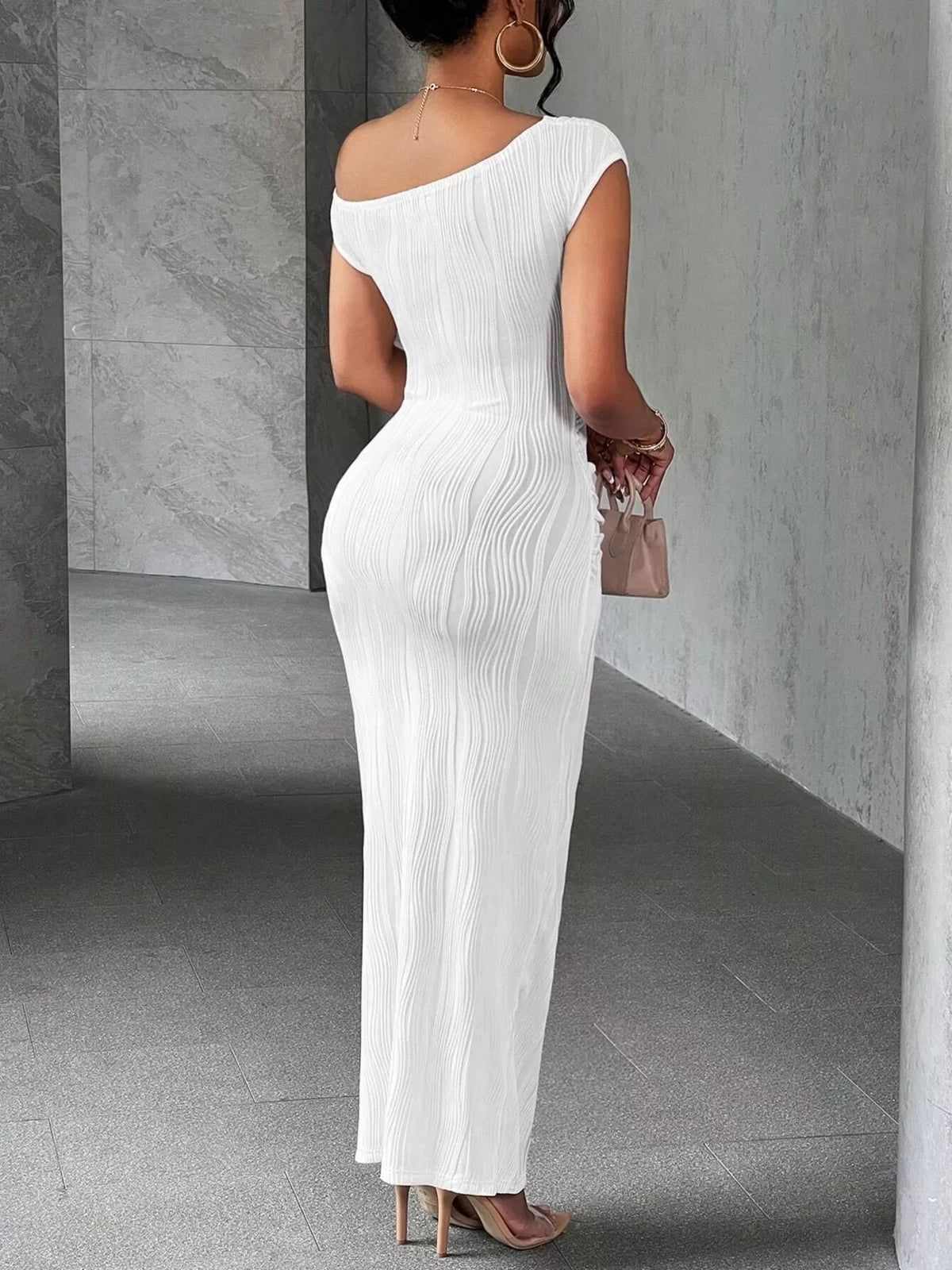 One-Shoulder Textured Maxi Dress - Draped in Grace