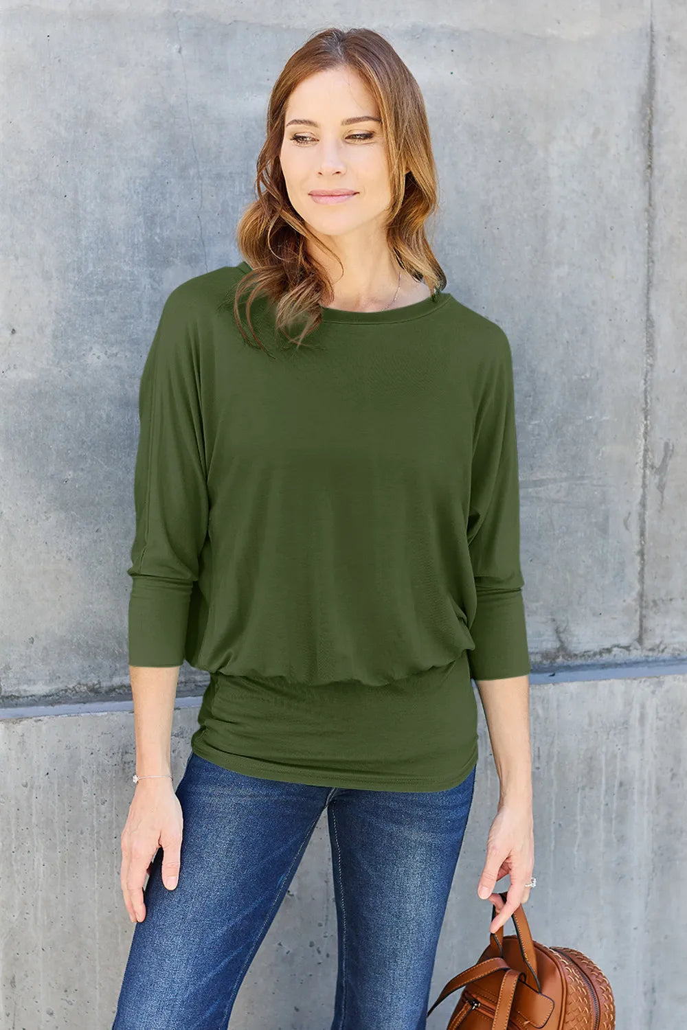 Basic Bae Full Size Round Neck Batwing Sleeve Top - Draped in Grace