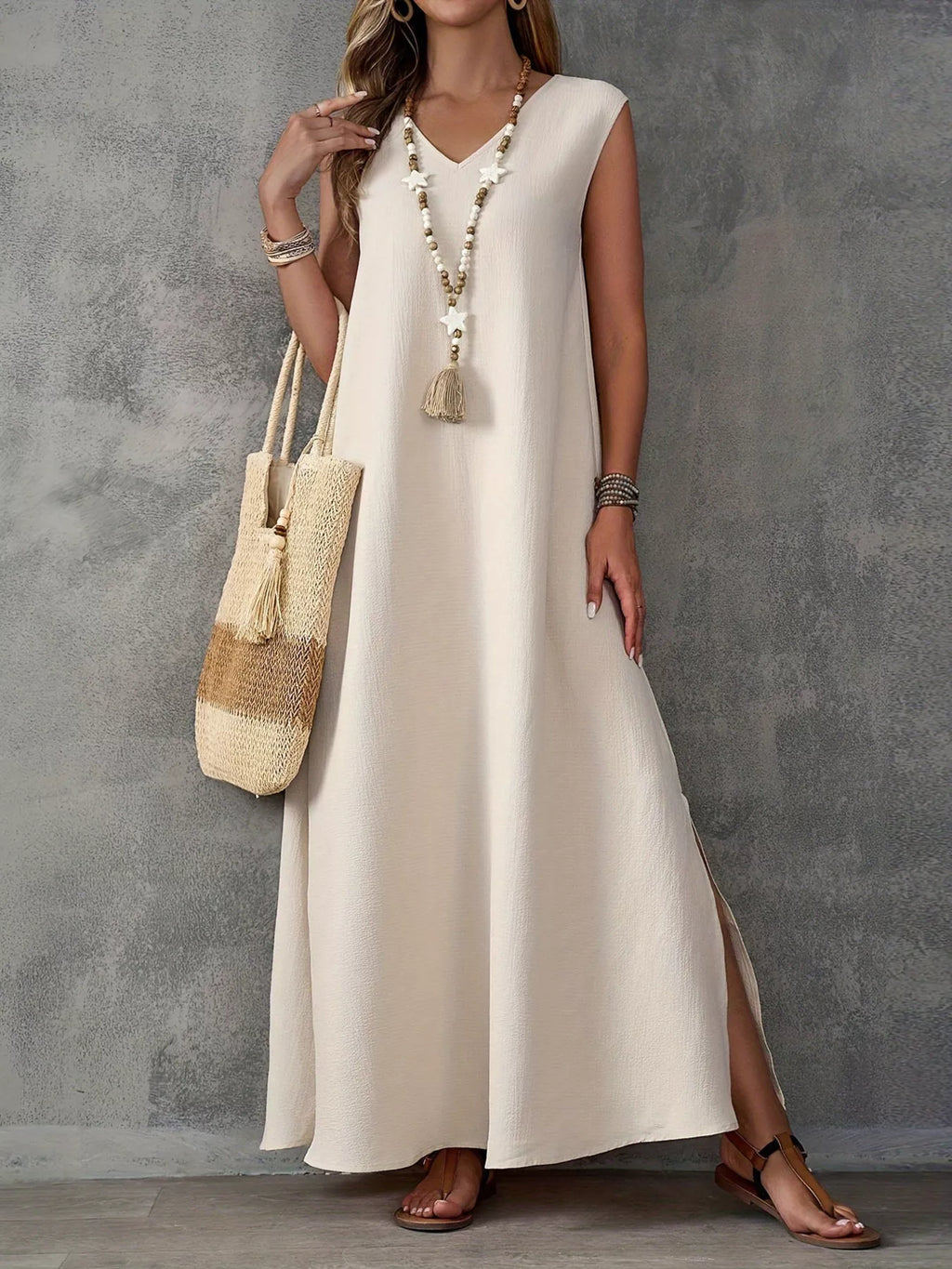 Sleeveless V-Neck Side-Slit Maxi Dress - Draped in Grace