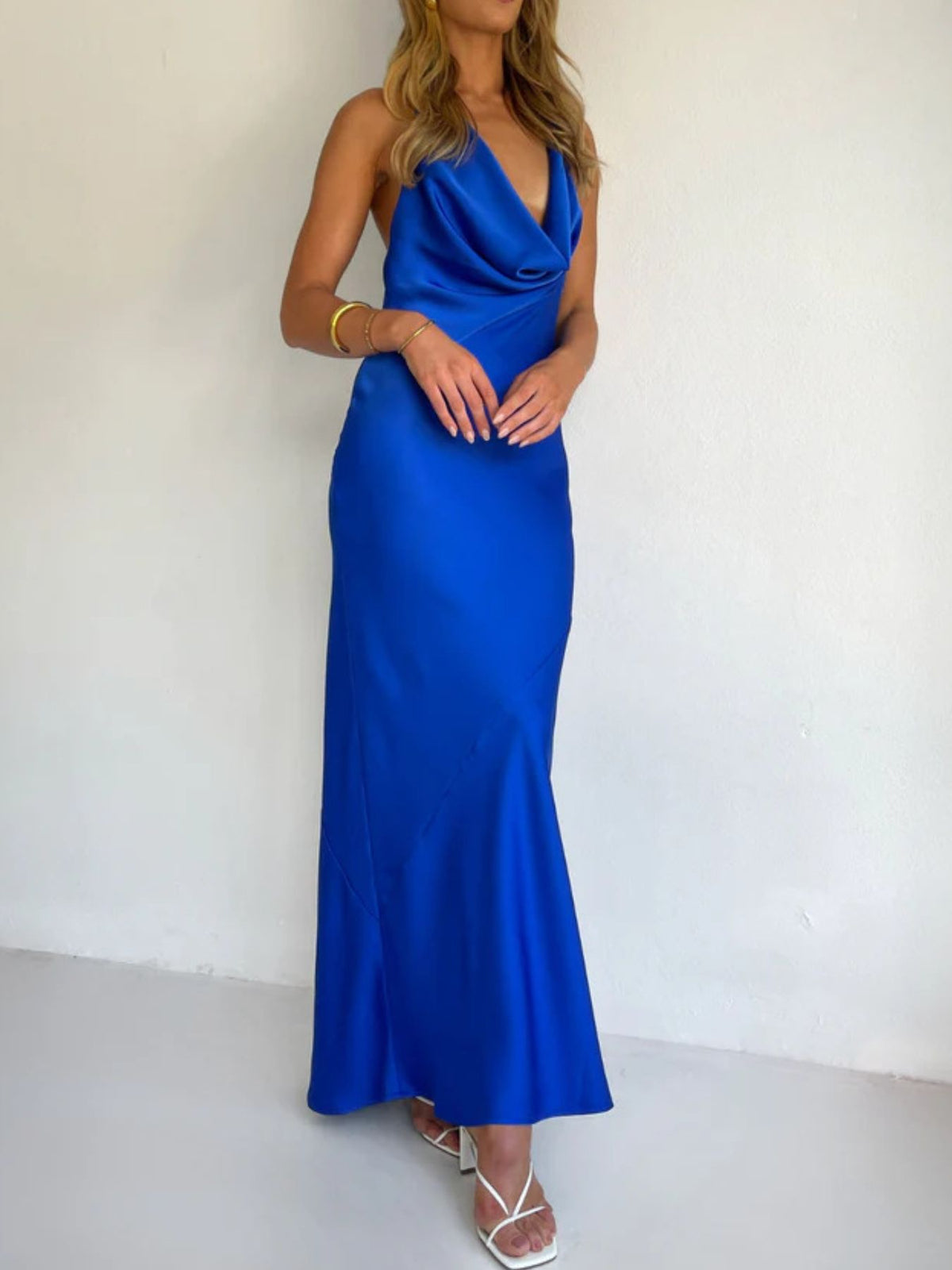Halter Neck Satin Maxi Dress - Draped in Grace
