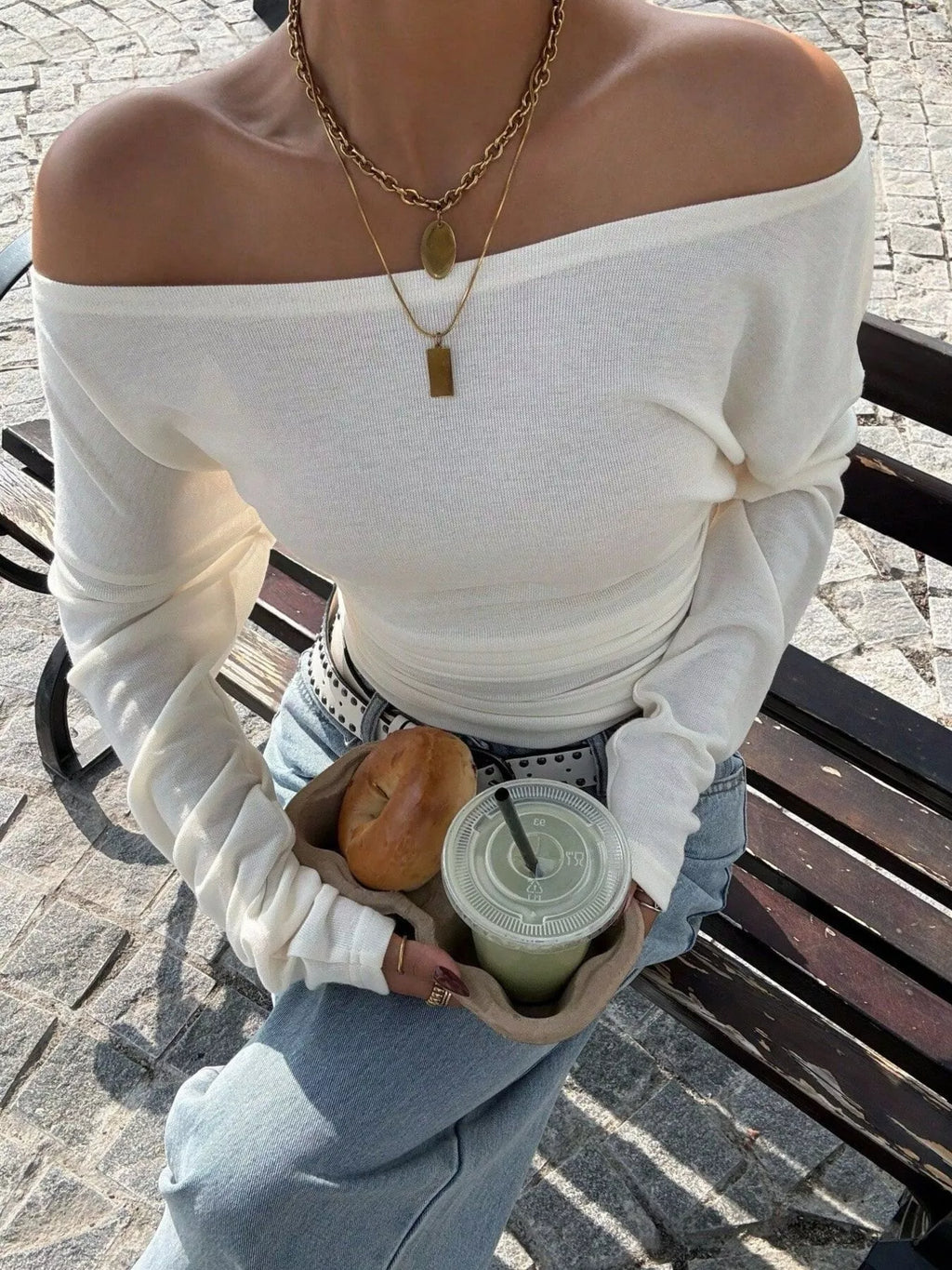 Off-Shoulder Ruched Slim Fit Long Sleeve T-Shirt - Draped in Grace