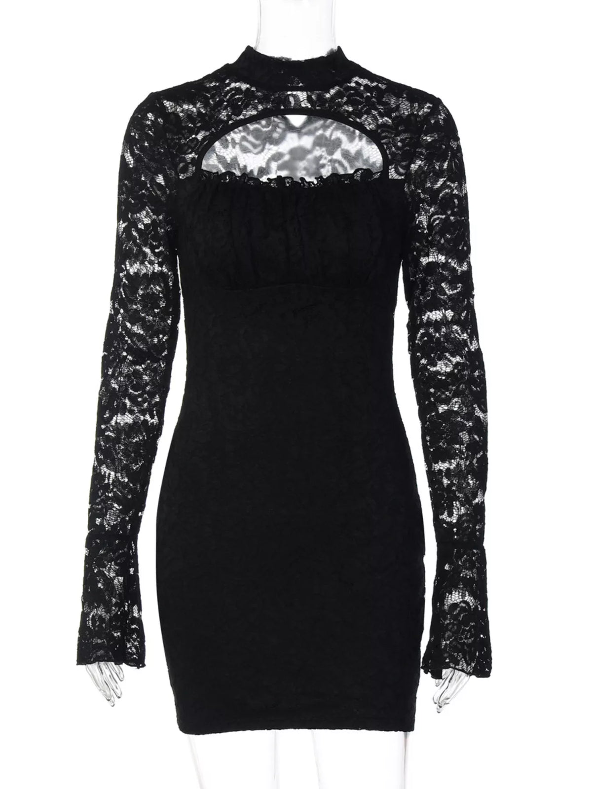 Lace Cut-out Long Sleeve Mini Dress - Draped in Grace