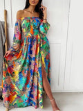 Slit Printed Off Shoulder Maxi Dress - Draped in Grace