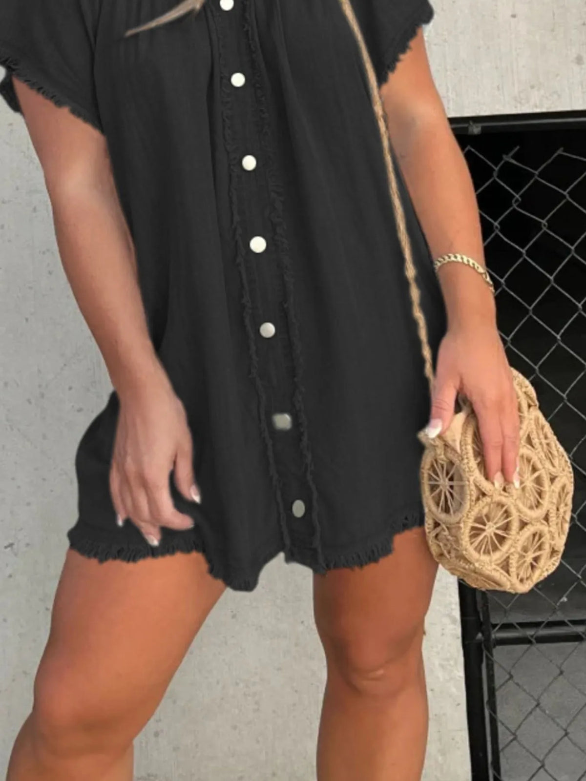 Full Size Raw Hem Mini Denim Dress Plus Size - Draped in Grace