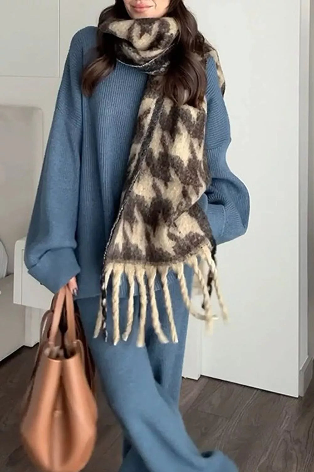 Dropped Shoulder Knit Sweater and Wide Leg Pants Set - Draped in Grace