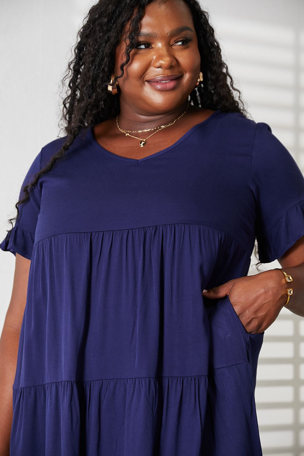 Mandy V-Neck Flounce Sleeve Tiered Dress - Draped in Grace