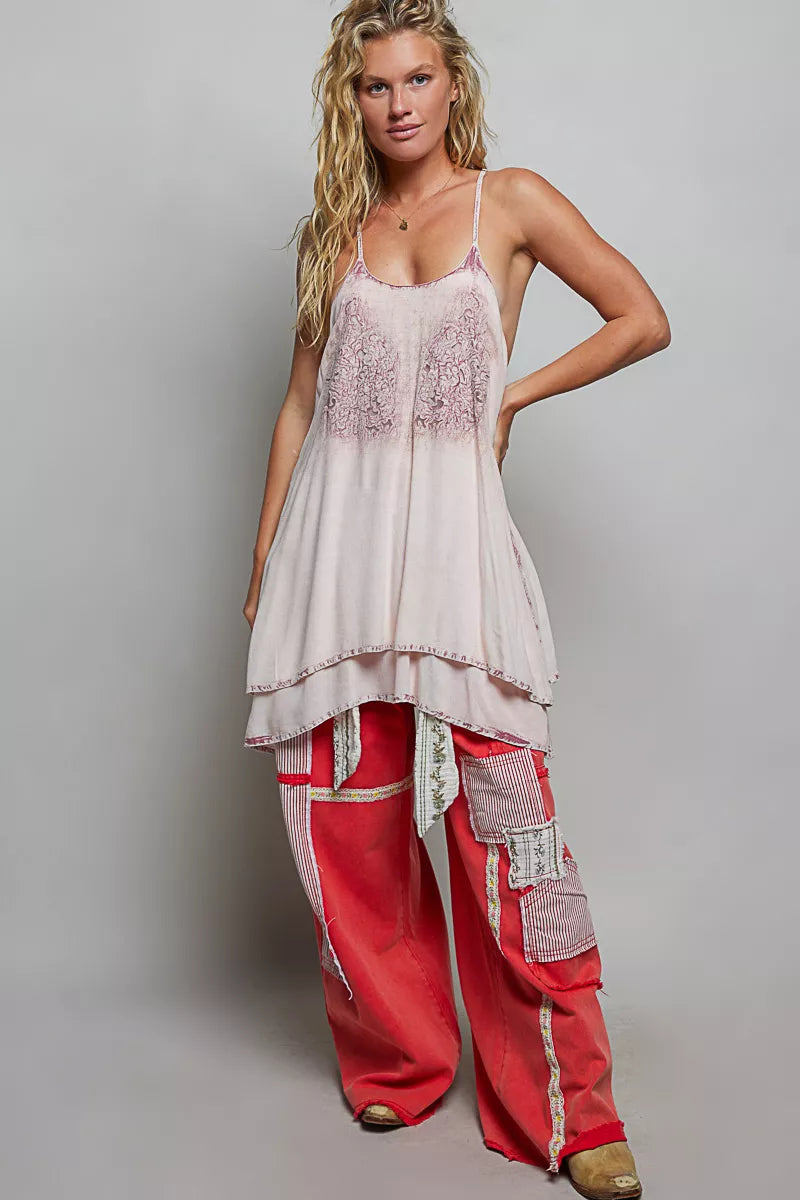 POL Solid Vintage Wash Embroidered Sleeveless Cotton Mini Dress - Draped in Grace