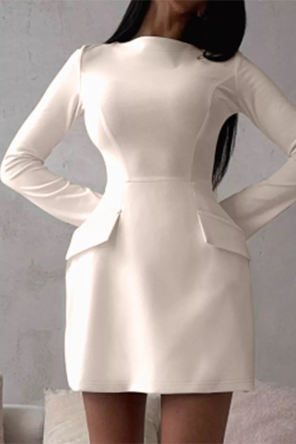 Long-Sleeve Mini Dress with Flap Pockets - Draped in Grace