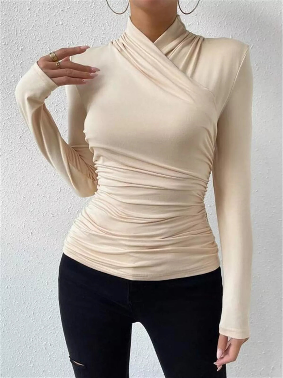 Ruched Long Sleeve Slim Fit Top - Draped in Grace