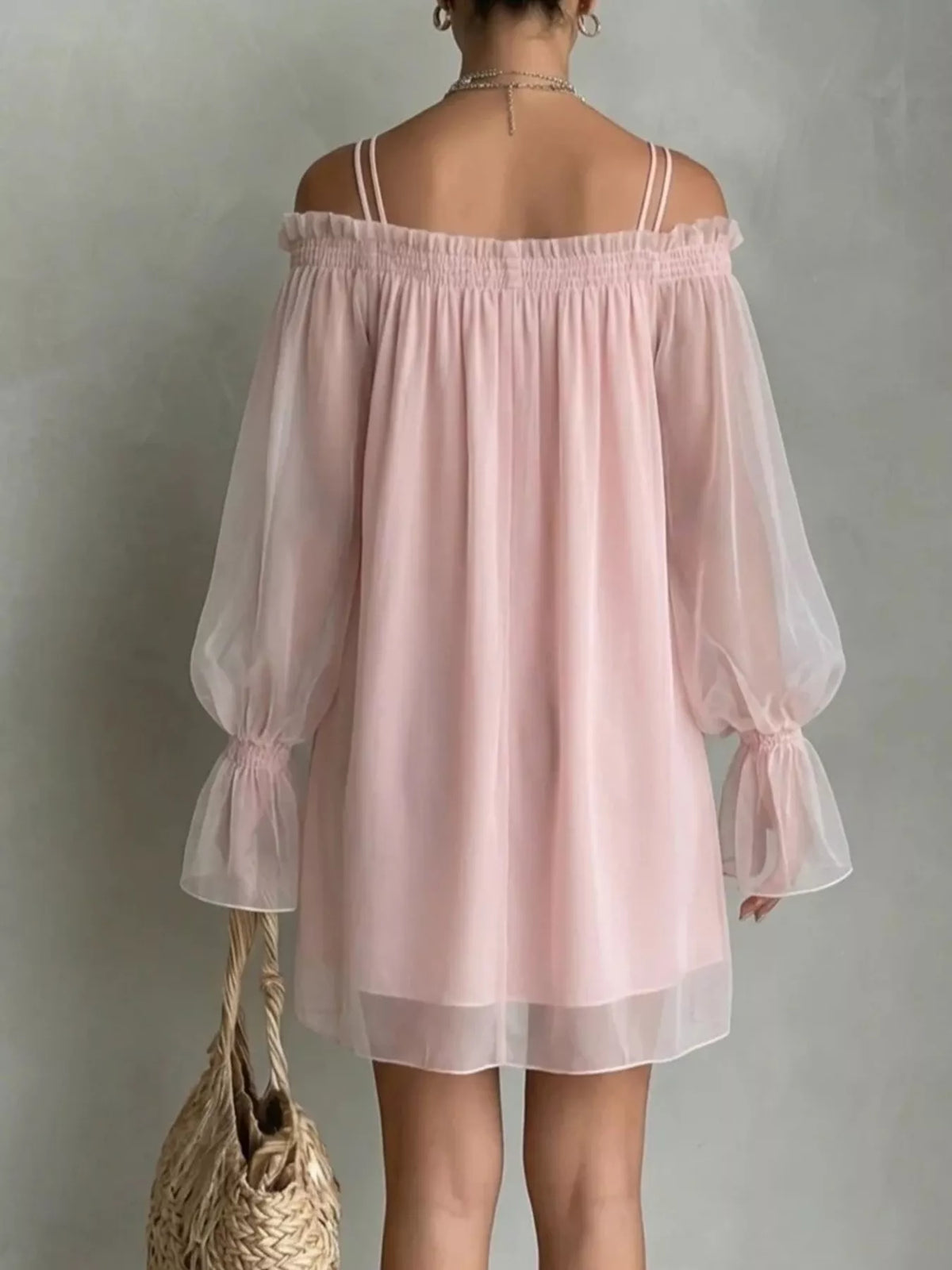 Off-Shoulder Sheer Sleeve Mini Dress - Draped in Grace