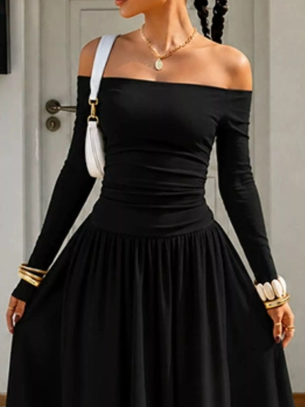 Off-the-Shoulder Maxi Dress - Draped in Grace